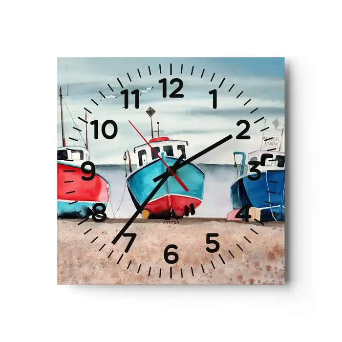 Reloj de pared – Reloj de vidrio – Listos para la pesca – 30×30 cm