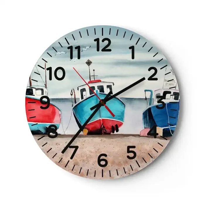 Reloj de pared – Reloj de vidrio – Listos para la pesca – 30×30 cm