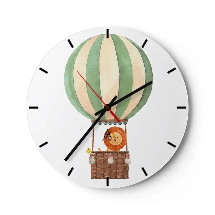 Reloj de pared – Reloj de vidrio – Los viajes del león – 40×40 cm