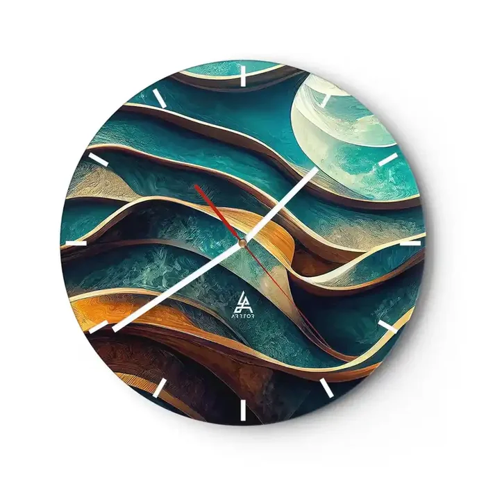 Reloj de pared – Reloj de vidrio – Meandros de azul – 40×40 cm