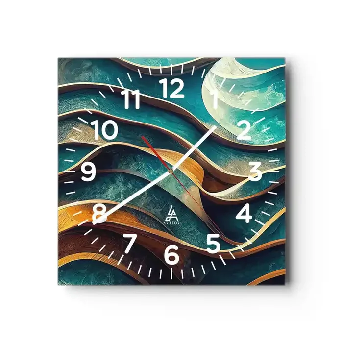 Reloj de pared – Reloj de vidrio – Meandros de azul – 40×40 cm