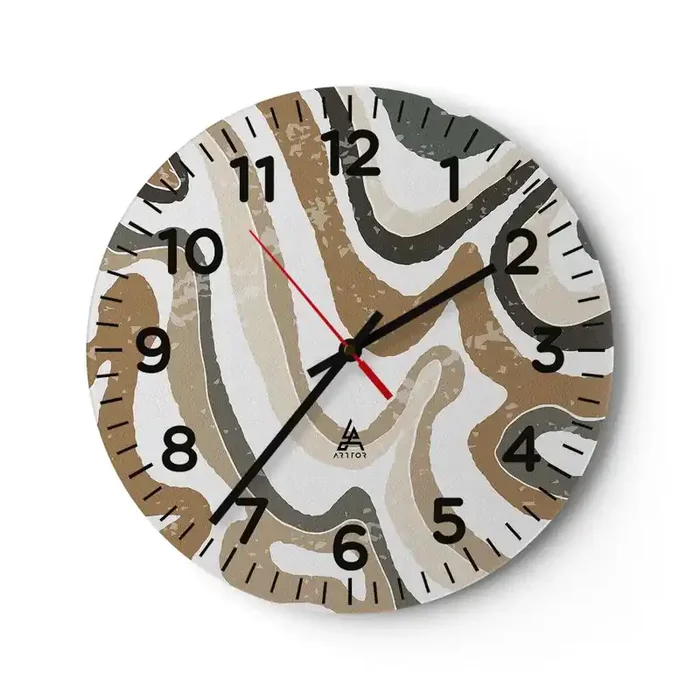 Reloj de pared – Reloj de vidrio – Meandros de colores terrosos – 30×30 cm
