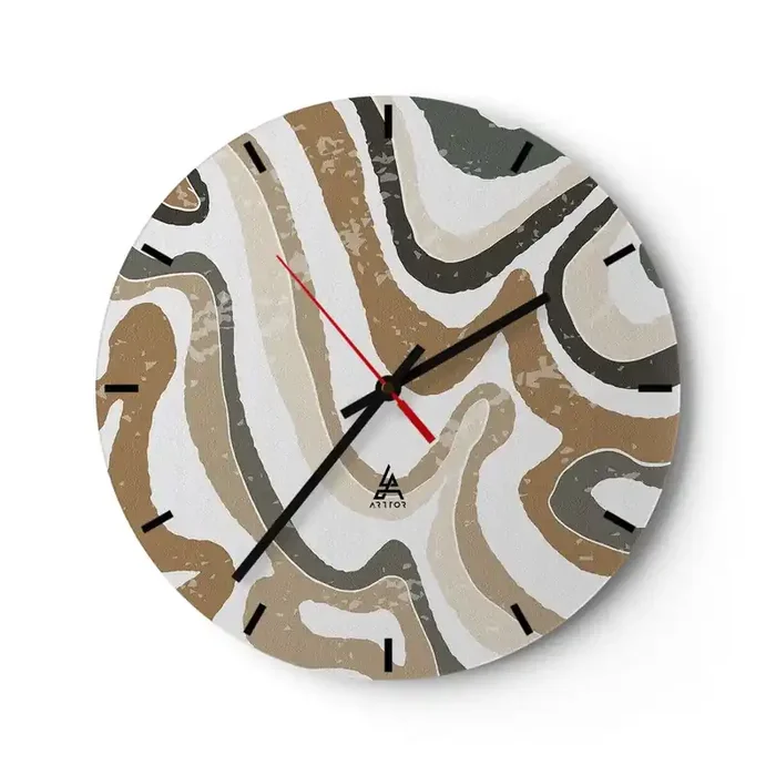 Reloj de pared – Reloj de vidrio – Meandros de colores terrosos – 40×40 cm