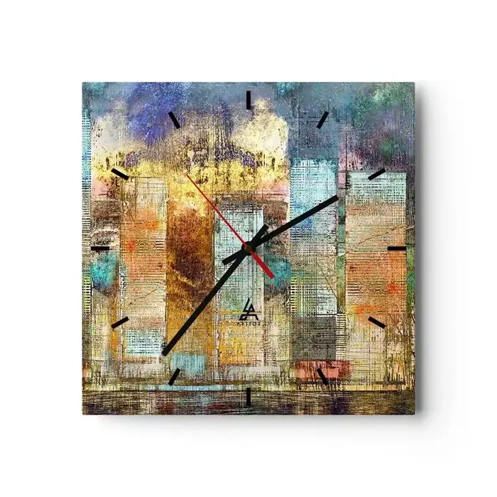 Reloj de pared – Reloj de vidrio – Metrópolis soleada – 40×40 cm