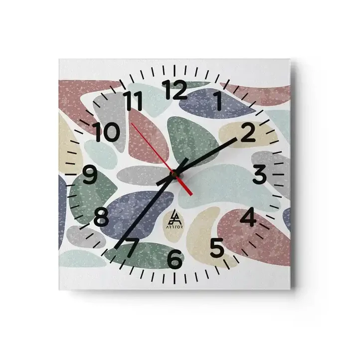 Reloj de pared – Reloj de vidrio – Mosaico de colores empolvados – 30×30 cm