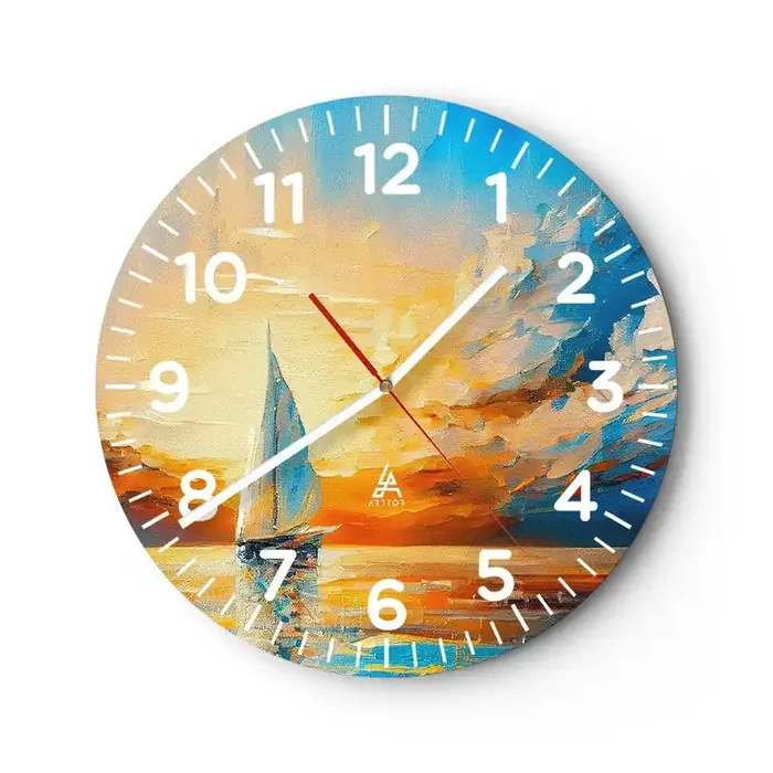Reloj de pared – Reloj de vidrio – Navegando en oro – 30×30 cm