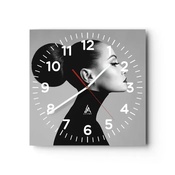 Reloj de pared – Reloj de vidrio – Nefertiti contemporánea – 30×30 cm