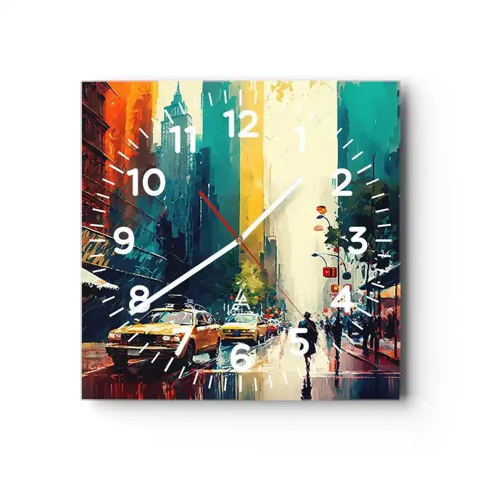 Reloj de pared – Reloj de vidrio – Nueva York – hasta la lluvia es colorida – 40×40 cm