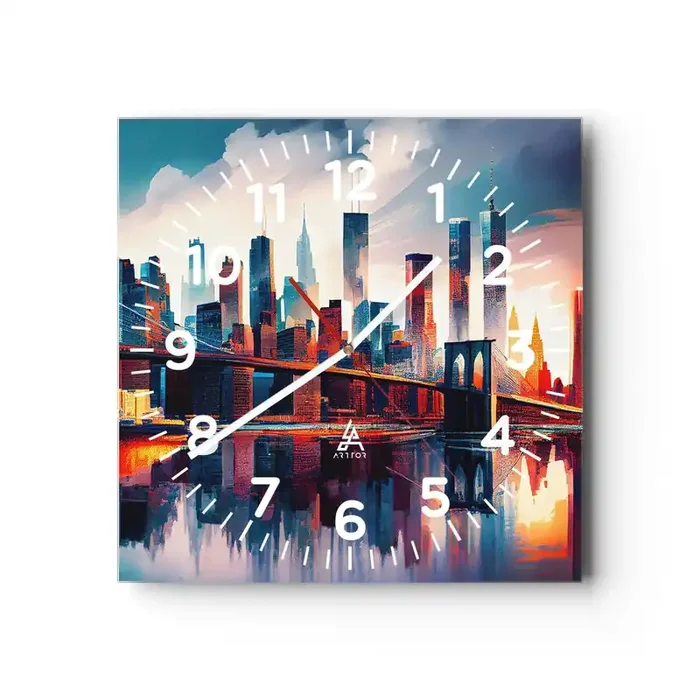 Reloj de pared – Reloj de vidrio – Nueva York siempre luce – 40×40 cm