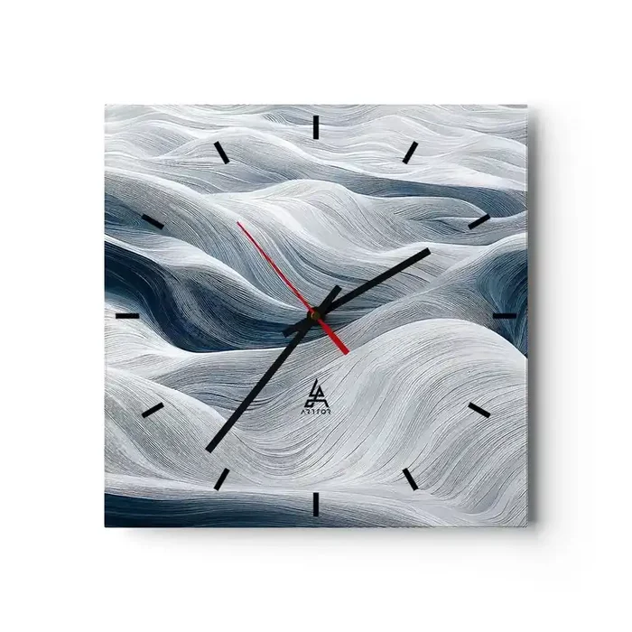 Reloj de pared – Reloj de vidrio – Olas blancas y azules – 40×40 cm
