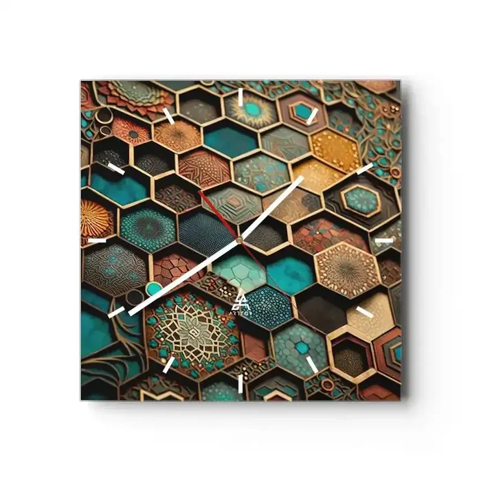 Reloj de pared – Reloj de vidrio – Ornamentos árabes – 40×40 cm