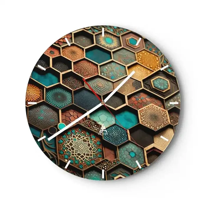 Reloj de pared – Reloj de vidrio – Ornamentos árabes – 40×40 cm