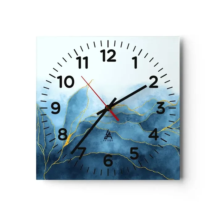 Reloj de pared – Reloj de vidrio – Oro y azul – 30×30 cm