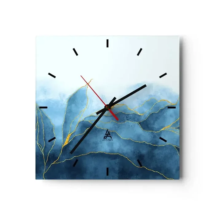 Reloj de pared – Reloj de vidrio – Oro y azul – 40×40 cm