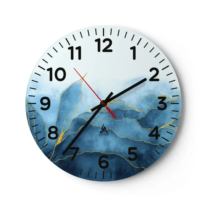 Reloj de pared – Reloj de vidrio – Oro y azul – 40×40 cm