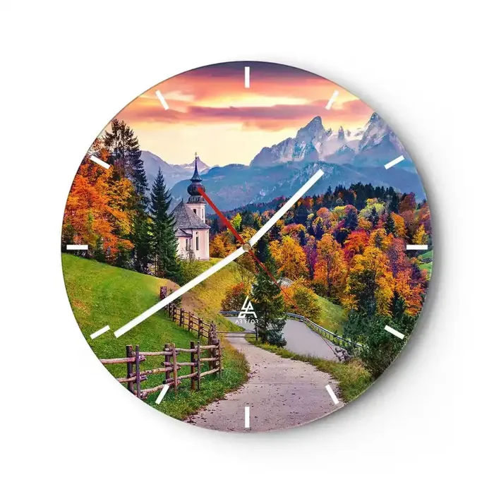 Reloj de pared – Reloj de vidrio – Paisaje como una pintura – 40×40 cm