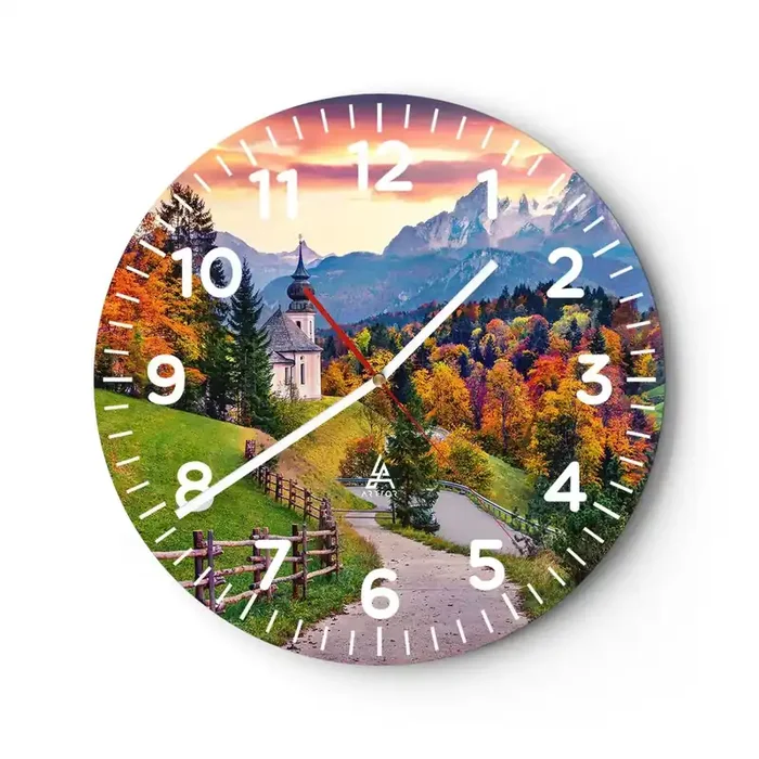 Reloj de pared – Reloj de vidrio – Paisaje como una pintura – 40×40 cm