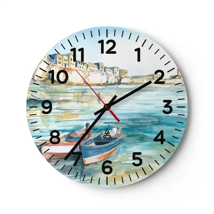 Reloj de pared – Reloj de vidrio – Paisaje en azul – 30×30 cm