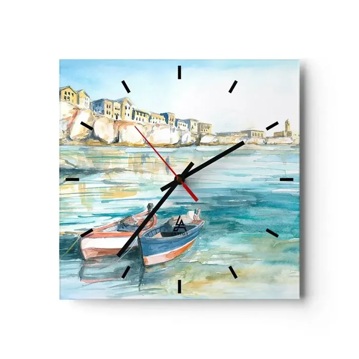 Reloj de pared – Reloj de vidrio – Paisaje en azul – 40×40 cm