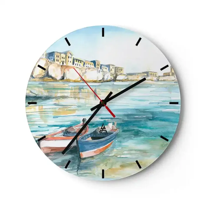Reloj de pared – Reloj de vidrio – Paisaje en azul – 40×40 cm