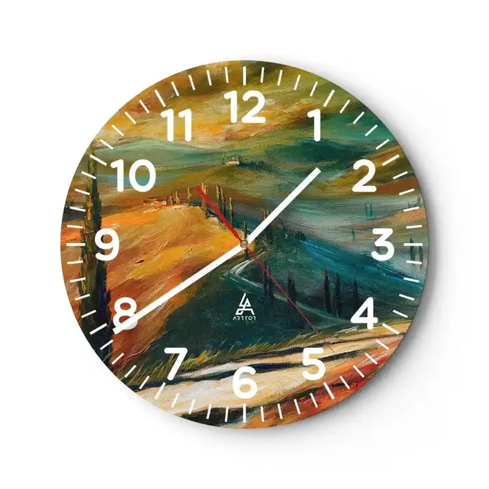 Reloj de pared – Reloj de vidrio – Paisaje toscano – 30×30 cm