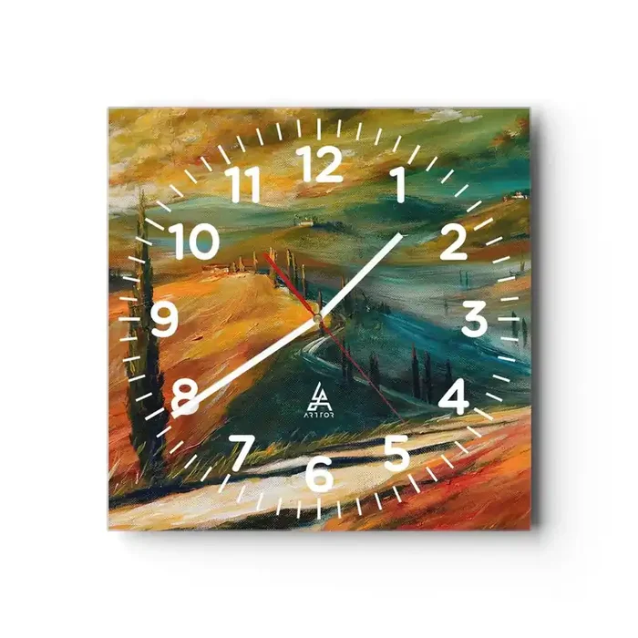 Reloj de pared – Reloj de vidrio – Paisaje toscano – 40×40 cm