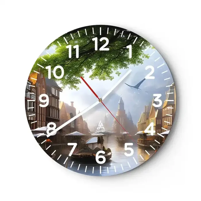Reloj de pared – Reloj de vidrio – Paisaje urbano holandés – 30×30 cm