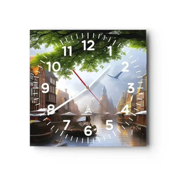 Reloj de pared – Reloj de vidrio – Paisaje urbano holandés – 40×40 cm