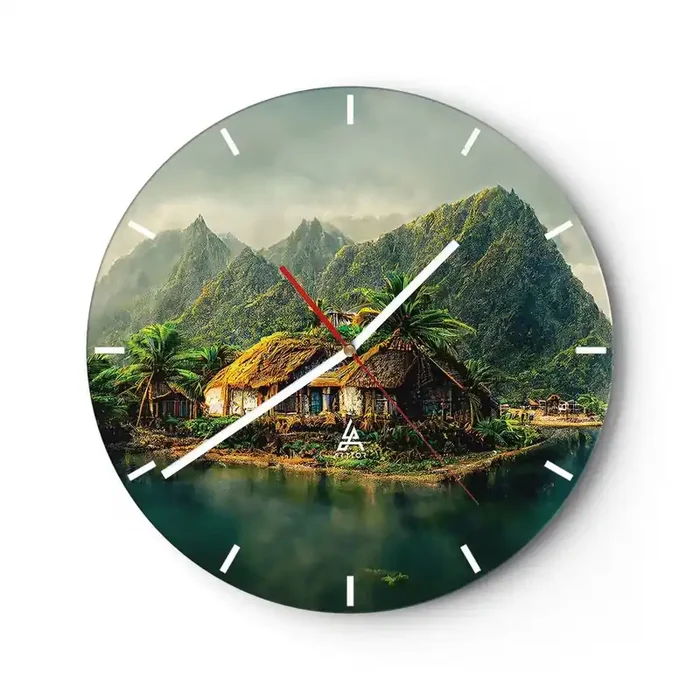 Reloj de pared – Reloj de vidrio – Paraíso tropical – 40×40 cm