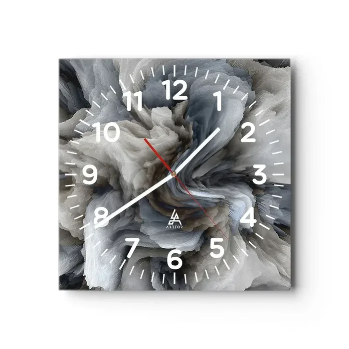 Reloj de pared – Reloj de vidrio – Piedra y flor – 30×30 cm
