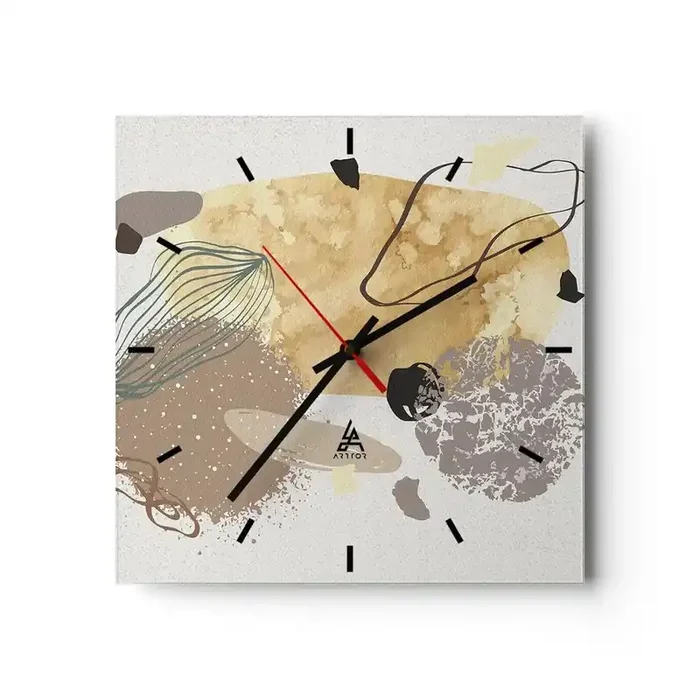 Reloj de pared – Reloj de vidrio – Plumología aplicada – 40×40 cm