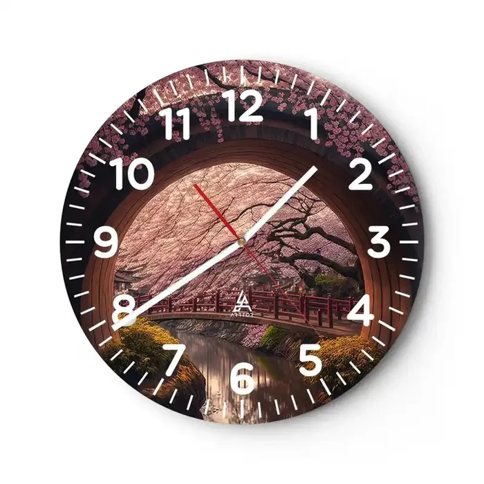 Reloj de pared – Reloj de vidrio – Primavera japonesa – 30×30 cm