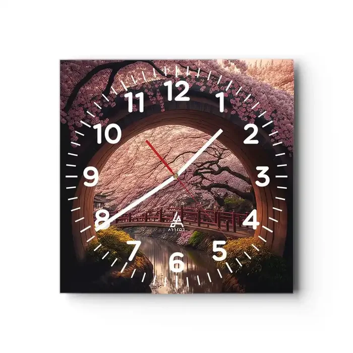Reloj de pared – Reloj de vidrio – Primavera japonesa – 40×40 cm