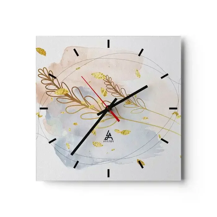 Reloj de pared – Reloj de vidrio – Ráfaga dorada – 40×40 cm