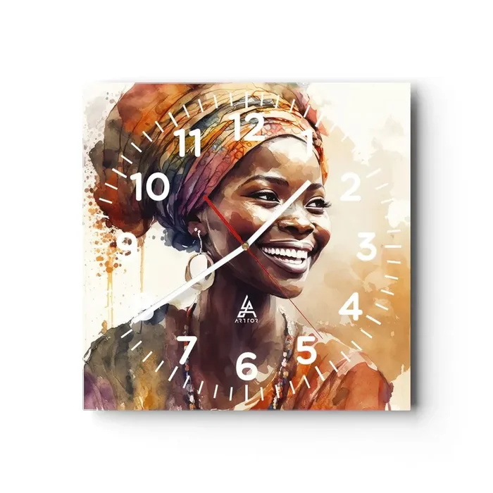 Reloj de pared – Reloj de vidrio – Reina africana – 40×40 cm