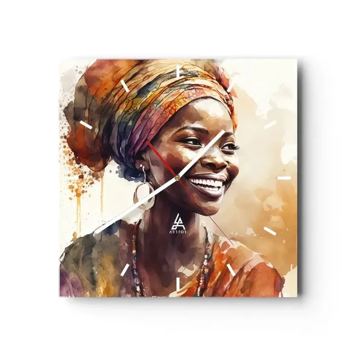 Reloj de pared – Reloj de vidrio – Reina africana – 40×40 cm