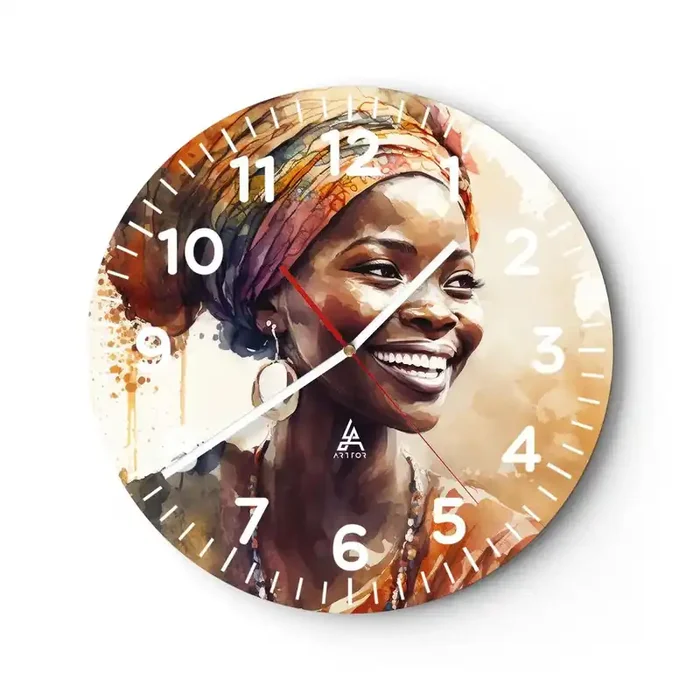Reloj de pared – Reloj de vidrio – Reina africana – 40×40 cm