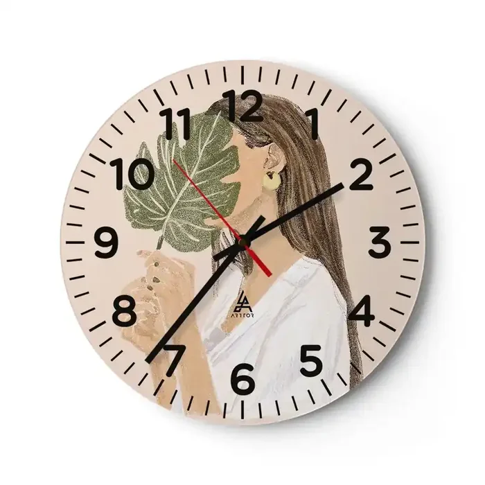 Reloj de pared – Reloj de vidrio – Retrato misterioso con un abanico – 40×40 cm