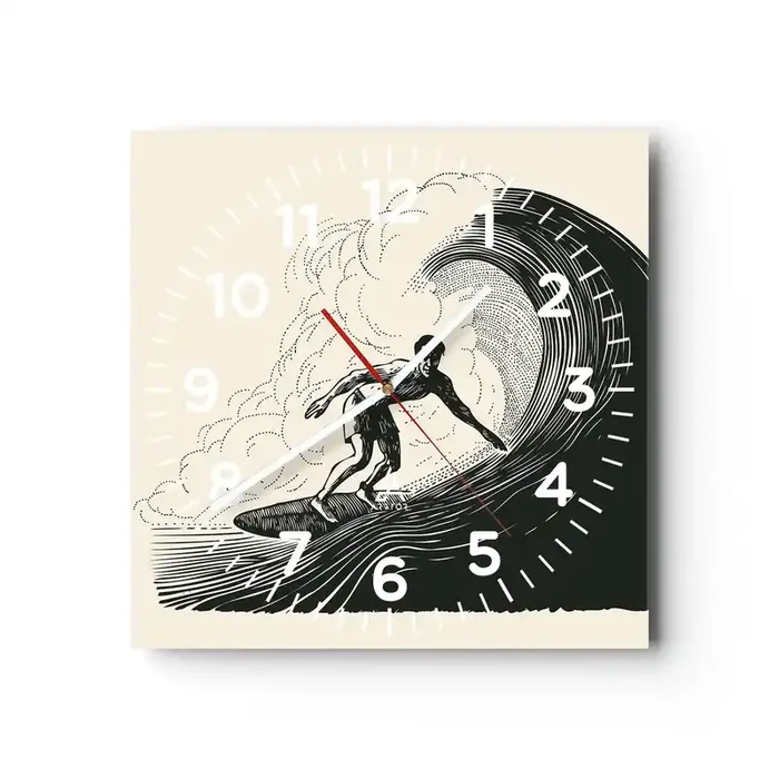 Reloj de pared – Reloj de vidrio – Rey de la ola – 40×40 cm