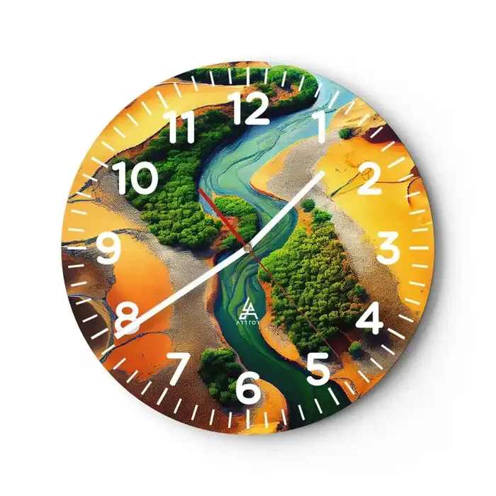 Reloj de pared – Reloj de vidrio – Río que da vida – 40×40 cm
