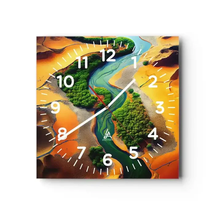 Reloj de pared – Reloj de vidrio – Río que da vida – 40×40 cm