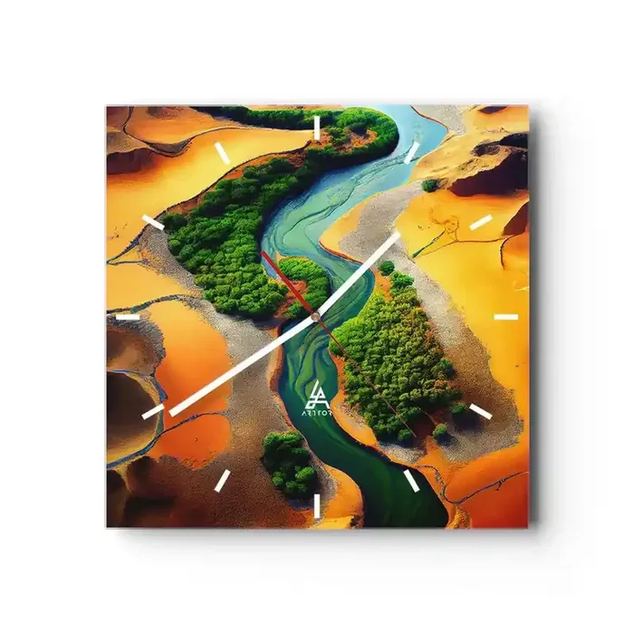 Reloj de pared – Reloj de vidrio – Río que da vida – 40×40 cm