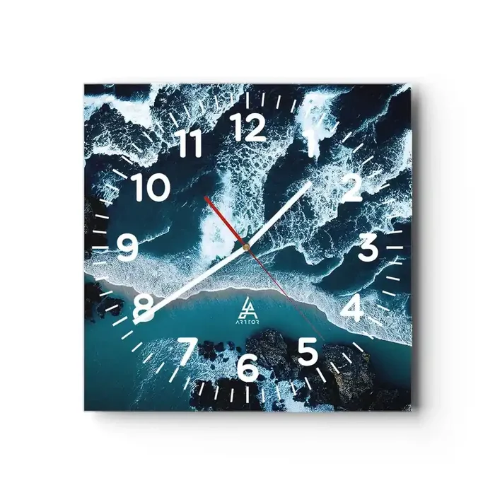 Reloj de pared – Reloj de vidrio – Rodeadas por las olas – 40×40 cm