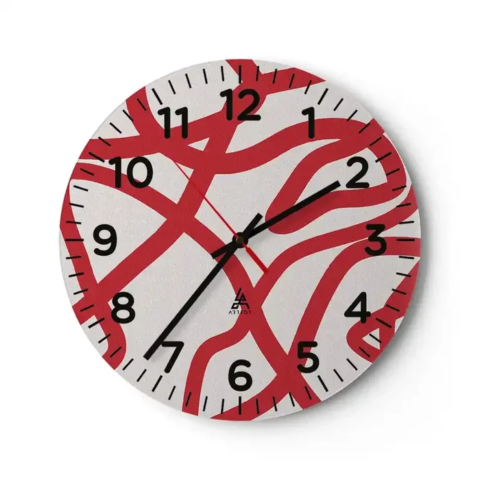 Reloj de pared – Reloj de vidrio – Rojo sobre blanco – 40×40 cm