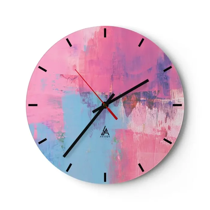 Reloj de pared – Reloj de vidrio – Rosa, azul y una pizca de luz – 40×40 cm