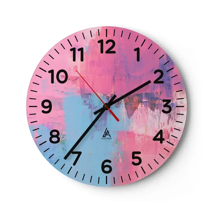 Reloj de pared – Reloj de vidrio – Rosa, azul y una pizca de luz – 40×40 cm