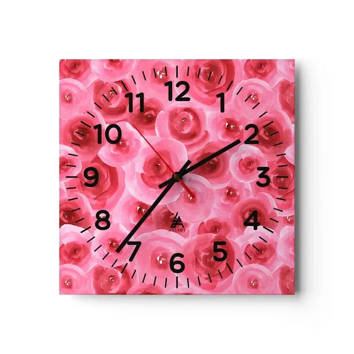 Reloj de pared – Reloj de vidrio – Rosas abajo y arriba – 40×40 cm