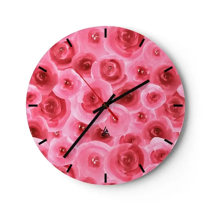 Reloj de pared – Reloj de vidrio – Rosas abajo y arriba – 40×40 cm