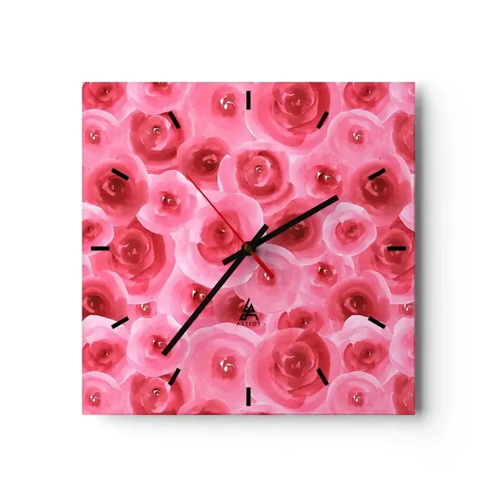 Reloj de pared – Reloj de vidrio – Rosas abajo y arriba – 40×40 cm