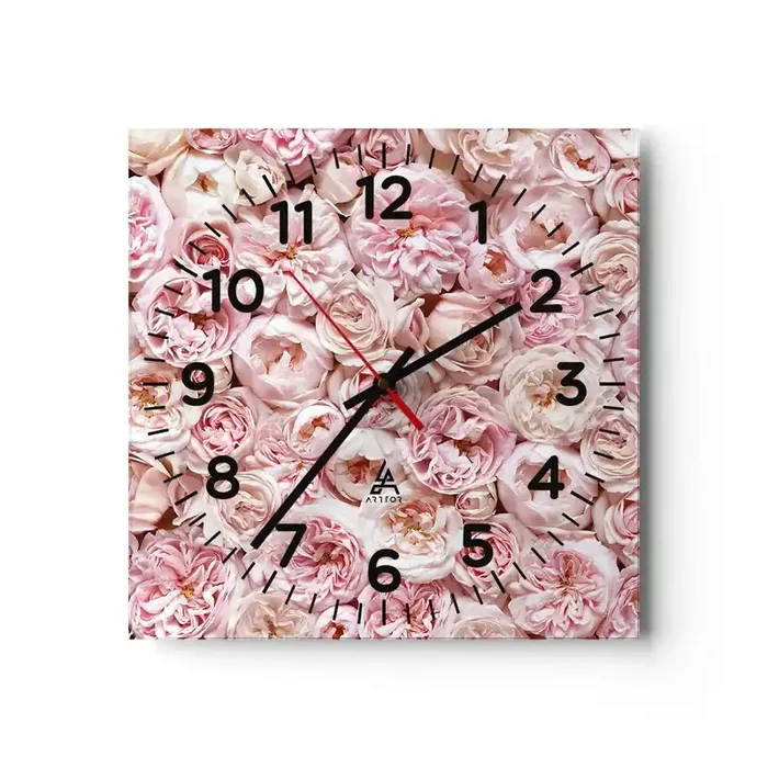 Reloj de pared – Reloj de vidrio – Salpicado de rosas – 40×40 cm